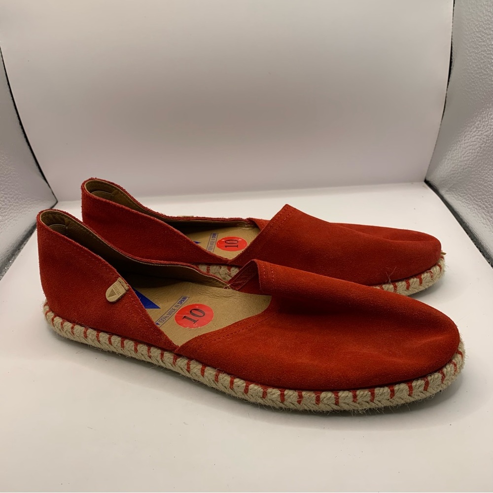 Women's Red Suede Espadrille Flats with Jute Trim